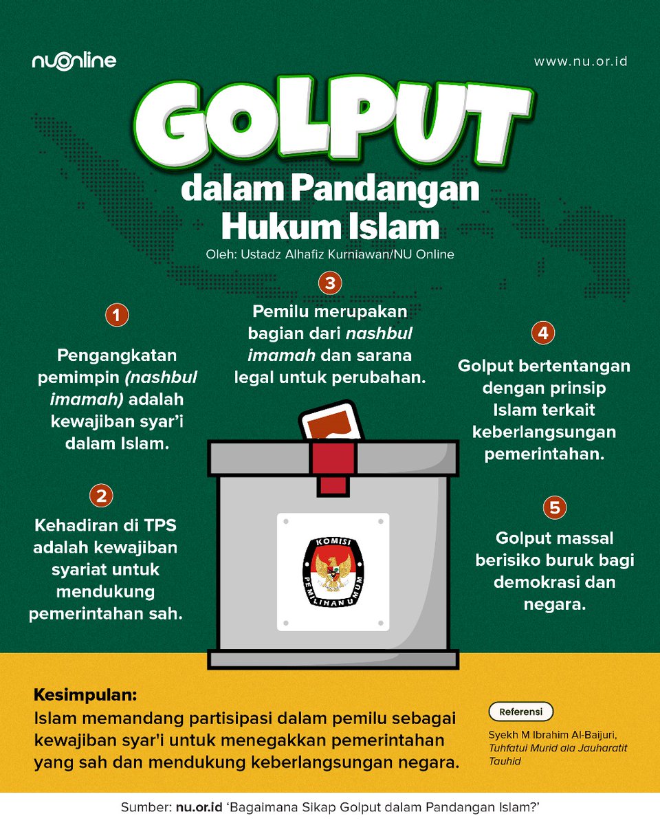 Halo, Sahabat!

Jangan lupa besok kita ikutan pesta demokrasi ya!

Memilih pemimpin daerah di daerah masing-masing! Jangan golput ya, Sahabat!

#NUOnline