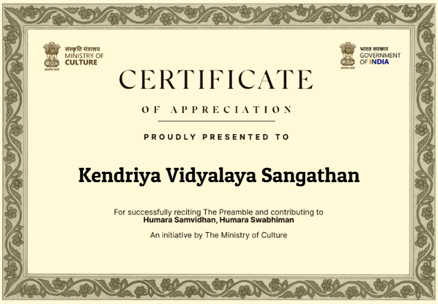 Kendriya Vidyalaya Sangathan (@kvs_hq) on Twitter photo On #ConstitutionDay, officers and employees of <a href="/KVS_HQ/">Kendriya Vidyalaya Sangathan</a>, led by the Commissioner, #KVS Smt. Nidhi Pandey, united to read the 'Preamble'. A moment of gratitude and reverence for our Constitution and its makers, who laid the foundation of a strong democracy.
#75YearsOfConstitution On #ConstitutionDay, officers and employees of <a href="/KVS_HQ/">Kendriya Vidyalaya Sangathan</a>, led by the Commissioner, #KVS Smt. Nidhi Pandey, united to read the 'Preamble'. A moment of gratitude and reverence for our Constitution and its makers, who laid the foundation of a strong democracy.
#75YearsOfConstitution