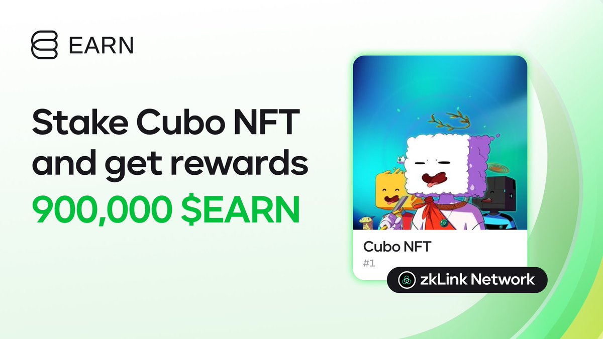 New pool is live with over 2K NFTs staked 🚀

💰 Get 900,000 $EARN in rewards when staking the <a href="/Cubo_NFT/">Cubo</a>. This is the first collaboration with <a href="/zkLink_Official/">zkLink | Aggregated Rollup 🐊</a> and their NFTs.

✨ Extra rewards will be added soon. $ZKL

Stake now 👇
 earn.network/pools/zkLinkNo…