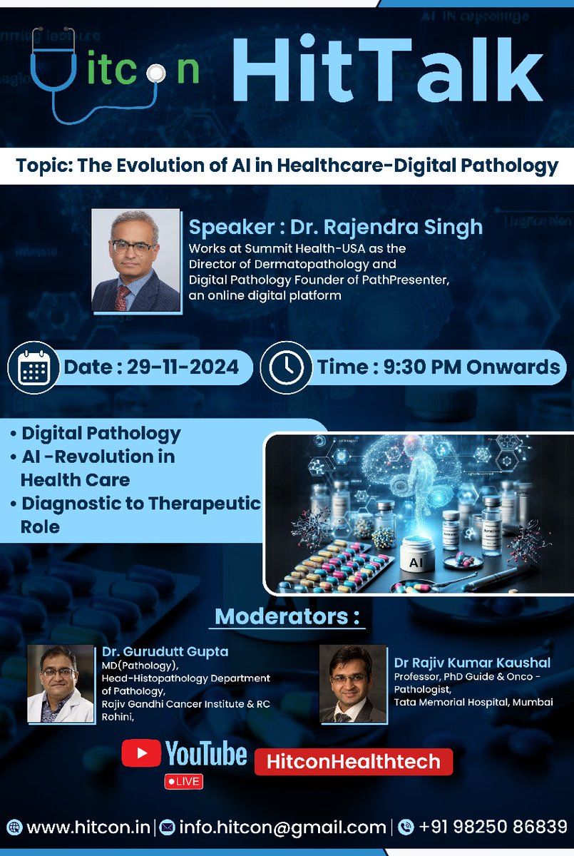 Hitcon #HitTalk: Tech powered talks on various healthtech subject by experts in the filed worldwide. Do join us this friday . 
#AI  #Digitalpathology  #artificalintelligence #HealthTech 
#pathology
#diagnostics