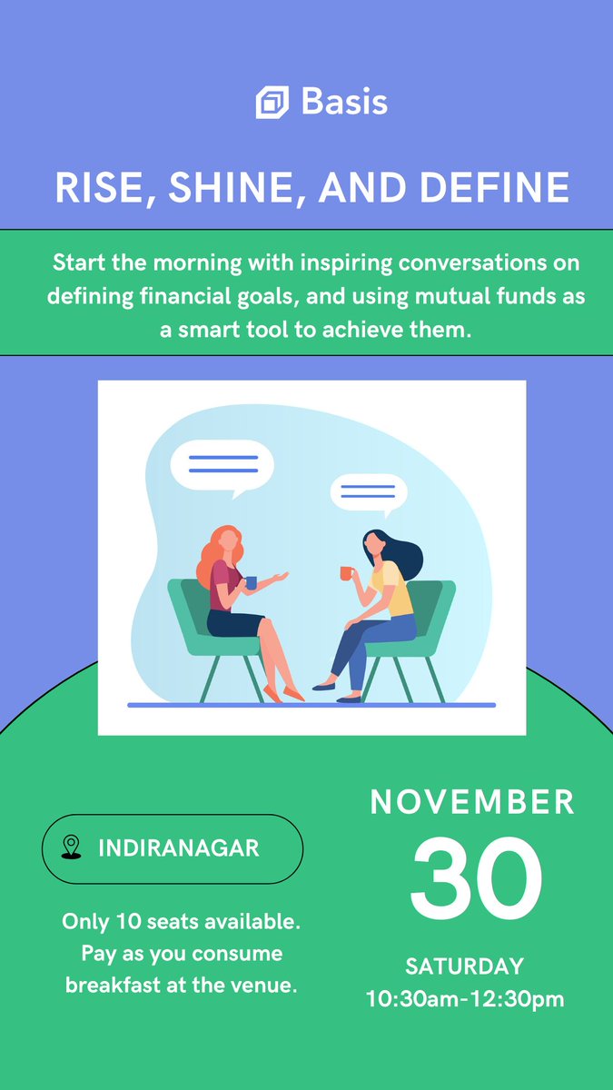 Hey ladies! ☕✨

Join our breakfast meetup on financial independence through mutual funds! 🍳💸

📅 Sat, Nov 30 | ⏰ 10:30 AM |📍Indiranagar, Bangalore

💬
Starting your investment journey💭
Picking the right funds🧐
Aligning goals🎯
Only 10 seats! RSVP: lu.ma/szsqgzez