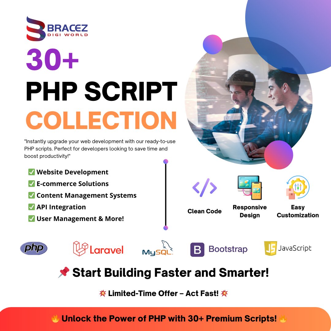 IBracez's tweet image. superprofile.bio/vp/66b49748031…
🚀 30+ Premium PHP Scripts
Ready-to-use, customizable, and fully responsive. Perfect for developers and businesses!
📲 Available on Fiverr & Cosmofeed!
👉 Get yours today! #PHPscripts #WebDevelopment #Fiverr #Cosmofeed