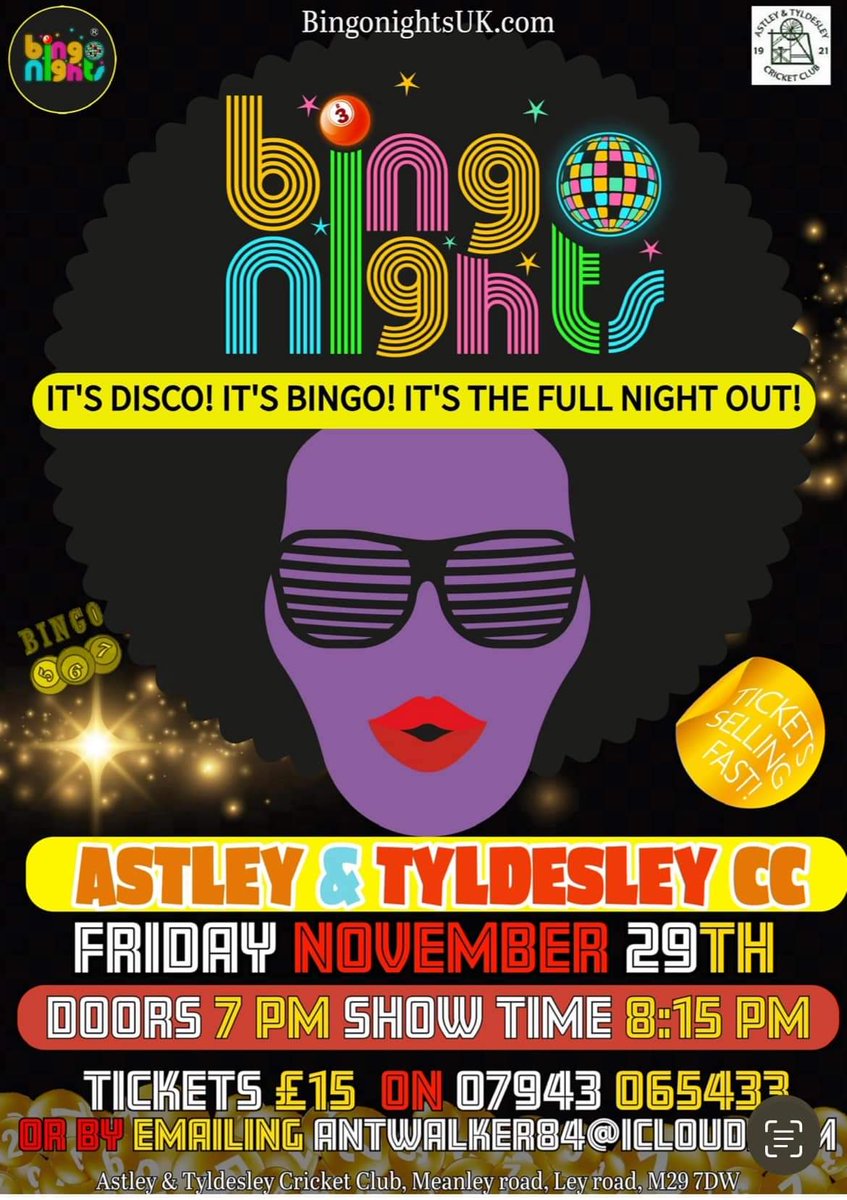 Don't forget to get your tickets booked for this weekend's Bongo's Bingo night at the club.  

We'd love to see as many faces as possible. 

Information for how to book tickets is in the flyer attached.