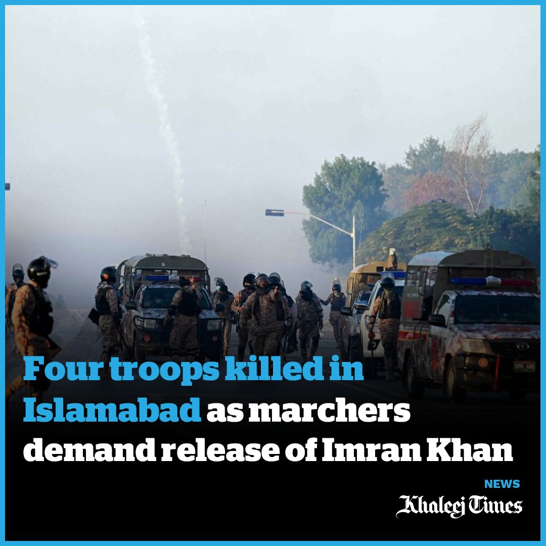 khaleejtimes's tweet photo. Four troops killed in Islamabad as marchers demand release of Imran Khan
https://t.co/5mEGBFP7Gm https://t.co/k5lIsOxCOE