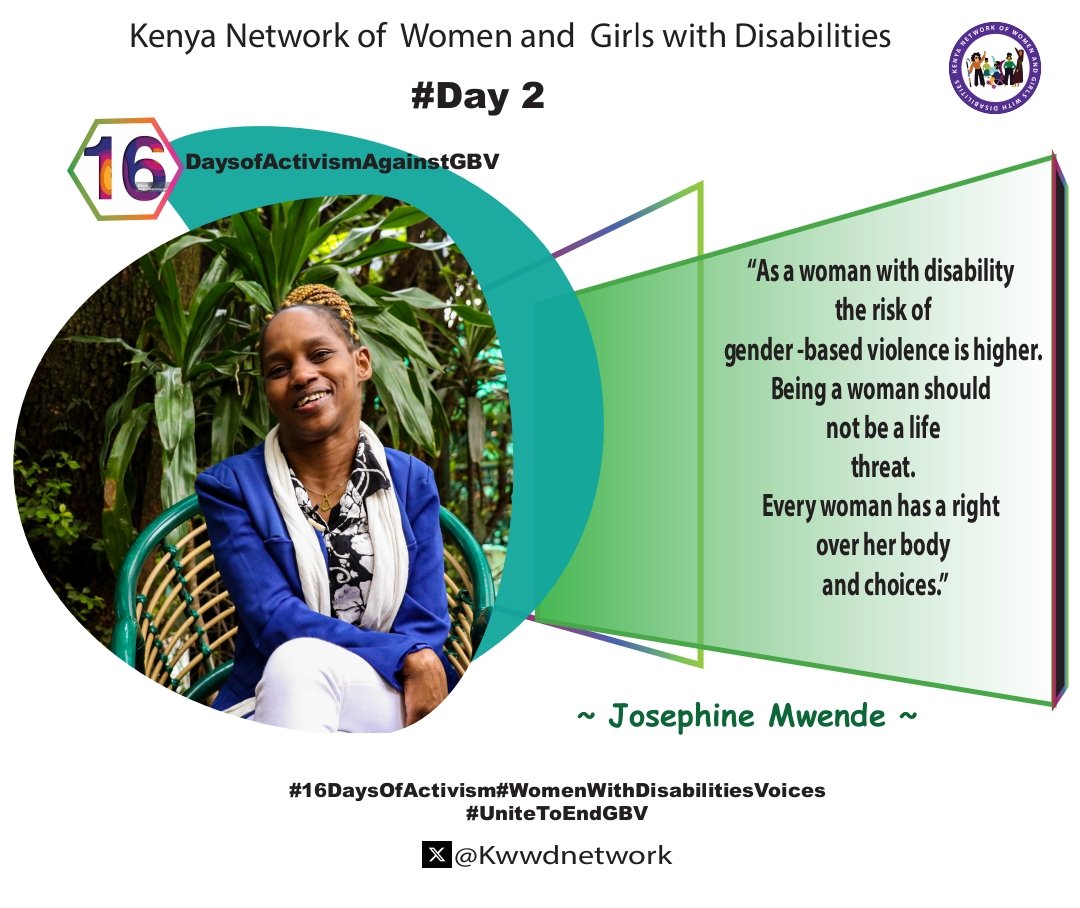 #Day2: As a woman with a disability, the risk for gender based violence is higher. Being a woman should not be a life threat. Every woman has a right over her body and choices. #16DaysOfActivism #WomenWithDisabilitiesVoices #UniteToEndGBV