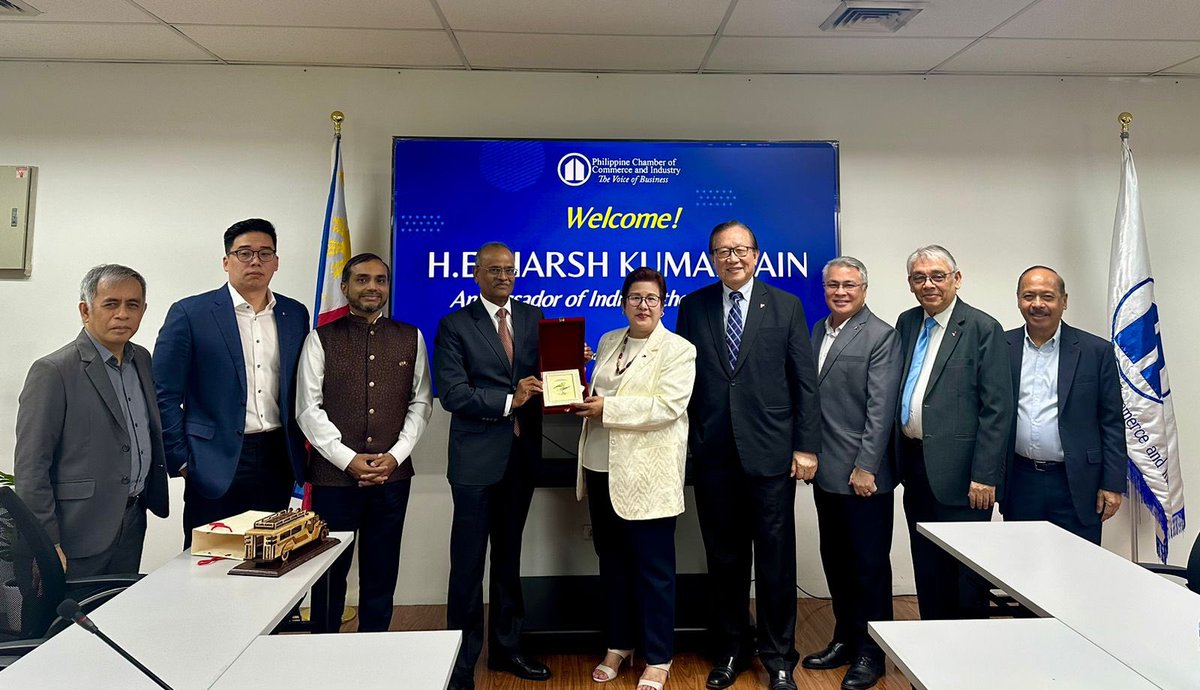 indembmanila's tweet photo. The Philippine Chamber of Commerce and Industry (PCCI) extended warm welcome to Ambassador Shri Harsh Kumar Jain, who met with President Ms. Eunina V. Mangio, Chairman Mr. George T. Barcelon and other board members today morning. Both sides expressed strong commitment to strengthen trade and economic cooperation between the two countries and discussed forthcoming engagements and collaboration in this context. 

#🇮🇳-🇵🇭 75 years of friendship

@HarshKJainIFS 
@IndianDiplomacy 
@DFAPHL 
@phil_chamber 
@IBFPhilippines