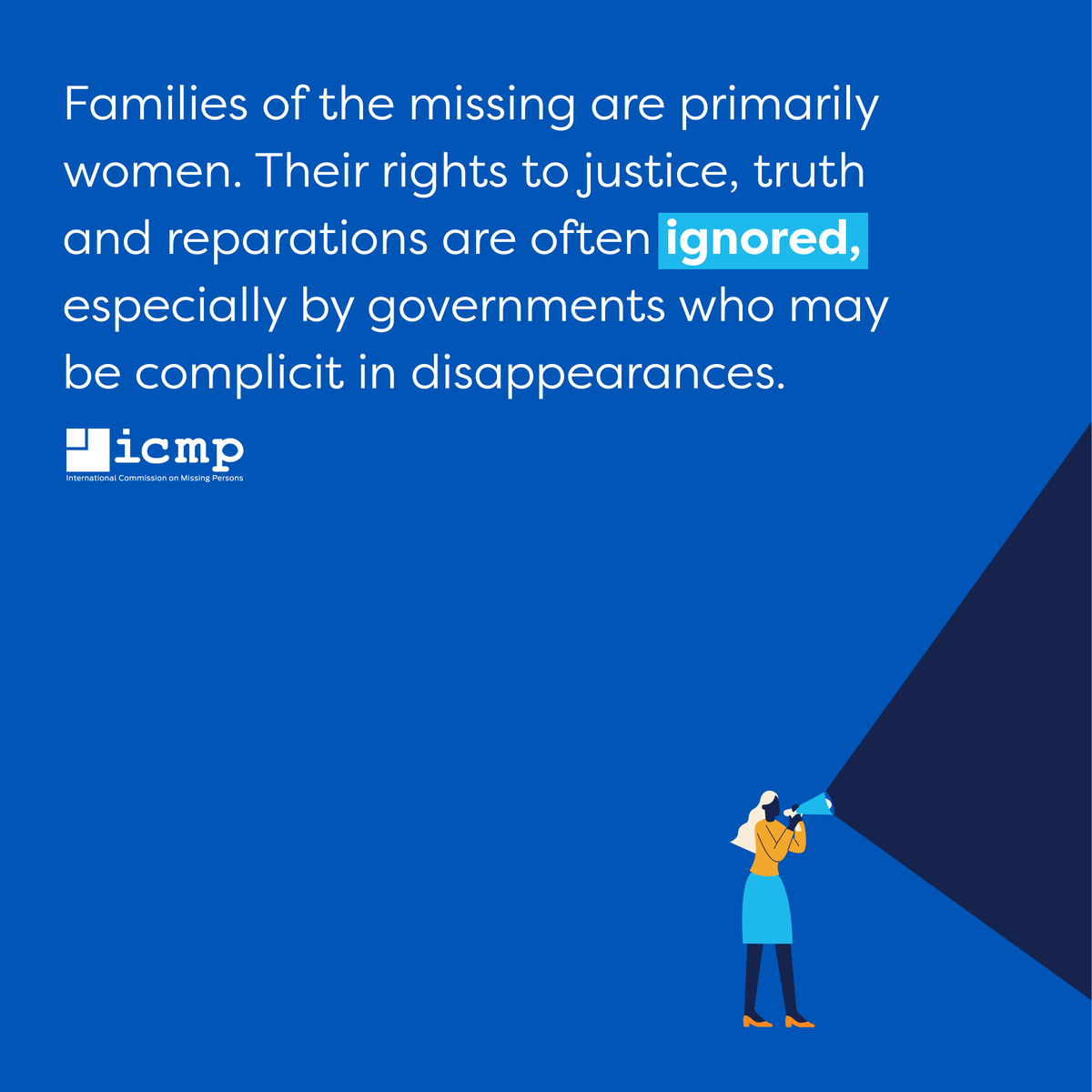 TheICMP's tweet photo. Families of the missing are primarily #women. Their rights to #justice, #truth and #reparations are often ignored, especially by governments who may be complicit in disappearances. #16days #NoExcuse #EndGBV #enforceddisappearances #missingperons https://t.co/MZ87FuAtIY