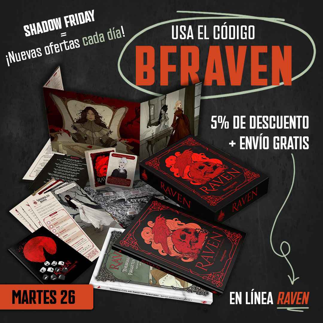 Shadowlandsed's tweet photo. ¿#BlackFriday? No, #ShadowFriday 🖤 Desde hoy hasta el lunes 2 de diciembre, cada día lanzaremos una nueva oferta. Y nos estrenamos con un tenebroso descuento en toda la línea de #Raven. https://t.co/vfJPAQQgkv