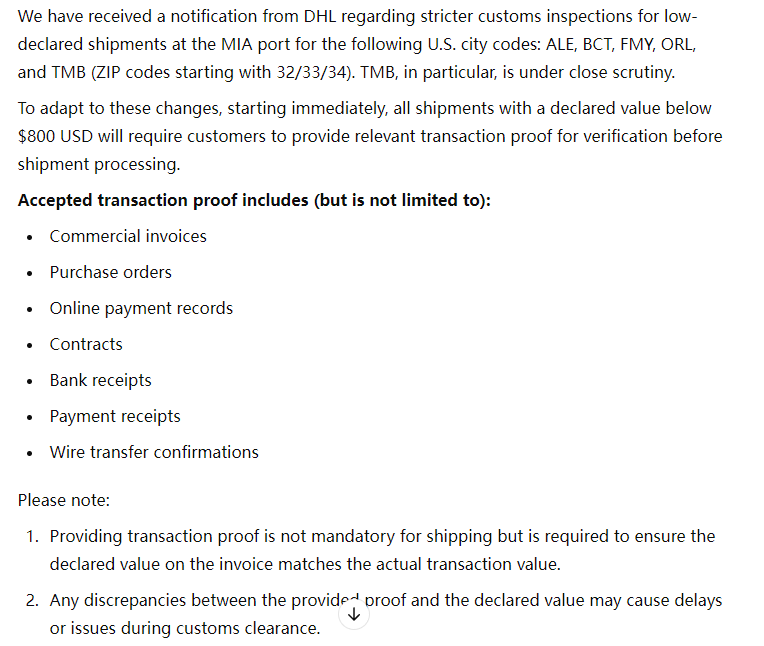 📢📢📢Important Update on U.S. Customs Clearance for Specific Cities- Now just for DHL ：