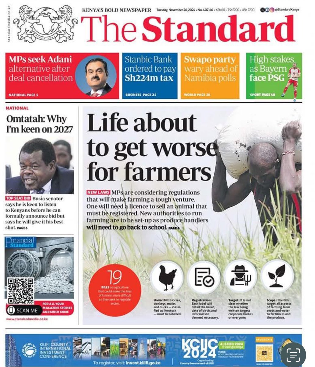 New farming bill - Farmers will now need to sell animals that must be registered …!
The Globalists are crashing our agricultural Practices and food production at an alarming speed….!
Wake up Kenyans 
‘YOU WILL OWN NOTHING AND BE HAPPY!!!’