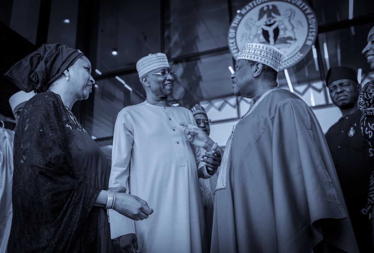 SamuelUbile's tweet photo. Standing in the right place at the right time. from the left-right is my principal/Boss @hadizabalausman, with the Former SGF Boss mustapha and the Present SGF Sen, George @SGFAkume, and the newly designated Hon. Minister for trade and investment Dr. @joduwole, https://t.co/fQ2K4cqWyN