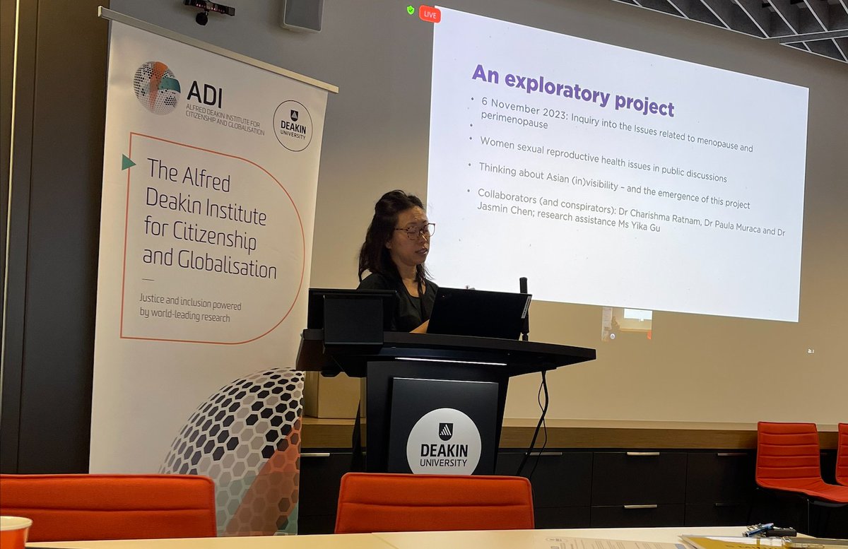 First preso out of our exploratory project on Asian migrant women and their experiences of peri/menopause. Social media data collection to come. Thank you @Deakin_ADI ADI Conference for having us!
