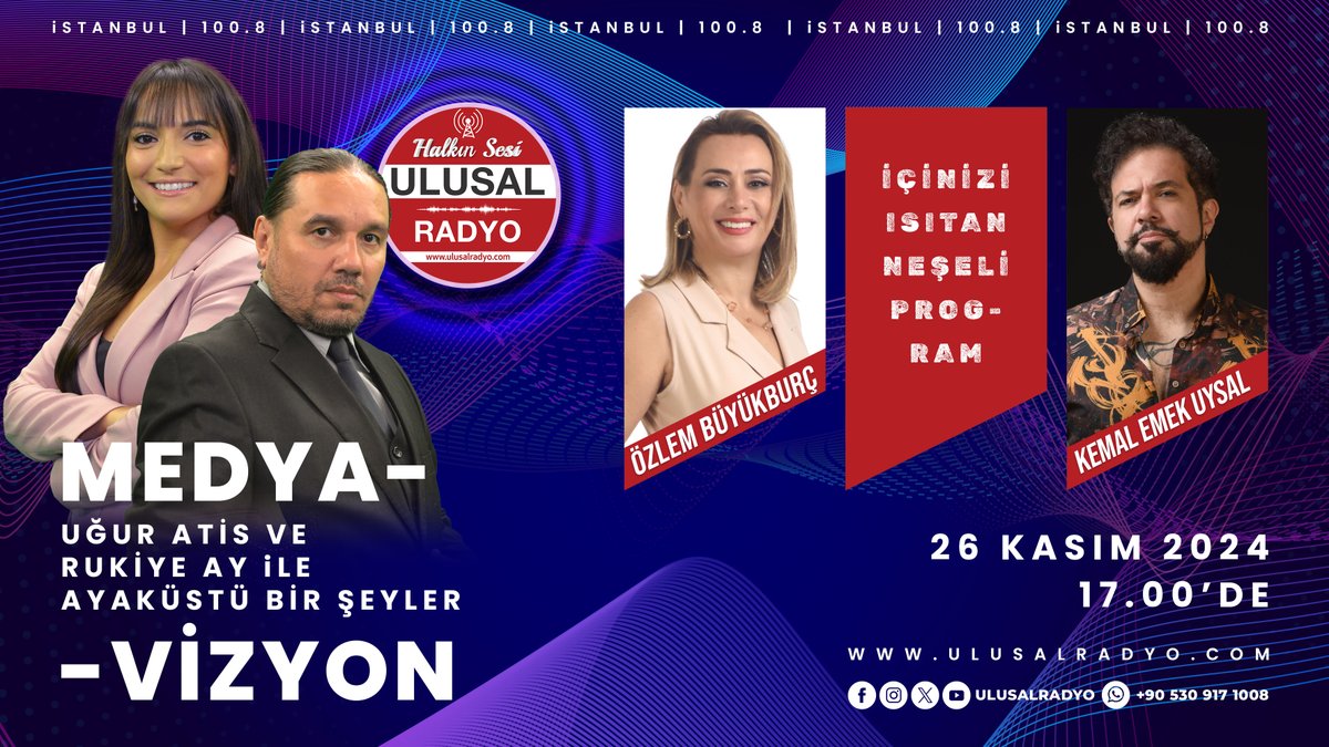 UlusalRadyo's tweet photo. Kendine has tarzı olanların noktası, ‘#AyaküstüBirŞeyler' serisinde, #Türkiye'nin insana dair hikayelerinin #medya gözüyle ele alındığı #UğurATİS ve #RukiyeAY'la #AyaküstüBirŞeyler #MedyaVizyon program konukları;
#Müzisyen #Akademisyen #ÖzlemBÜYÜKBURÇ ve #Müzisyen #KemalEmekUYSAL https://t.co/6Gipyk1fzx