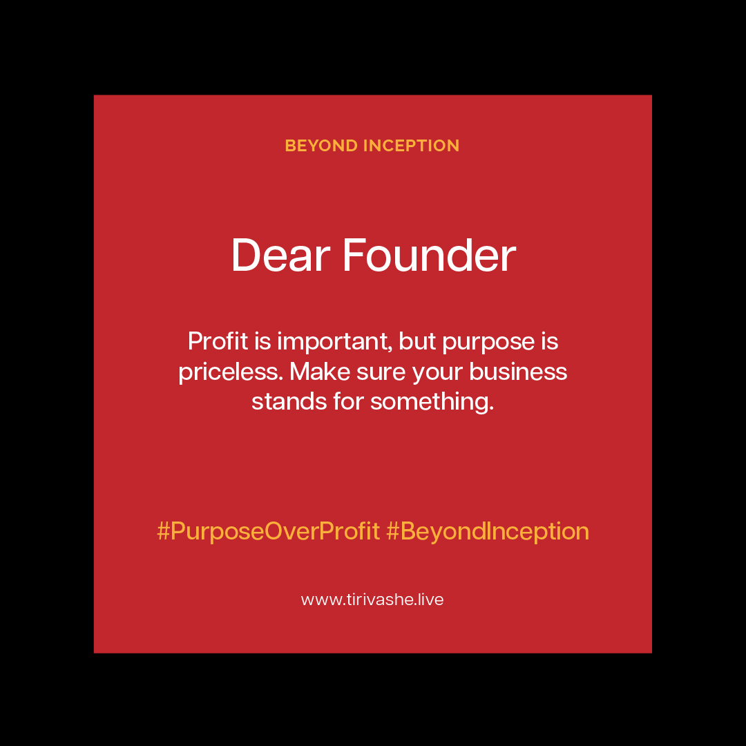 tcmundondo's tweet image. Dear Founder.

Profit is important, but purpose is priceless. Make sure your business stands for something.

#PurposeOverProfit #BeyondInception