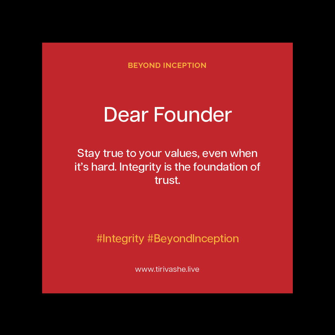 tcmundondo's tweet image. Dear Founder.

Stay true to your values, even when it’s hard. Integrity is the foundation of trust.

#Integrity #BeyondInception