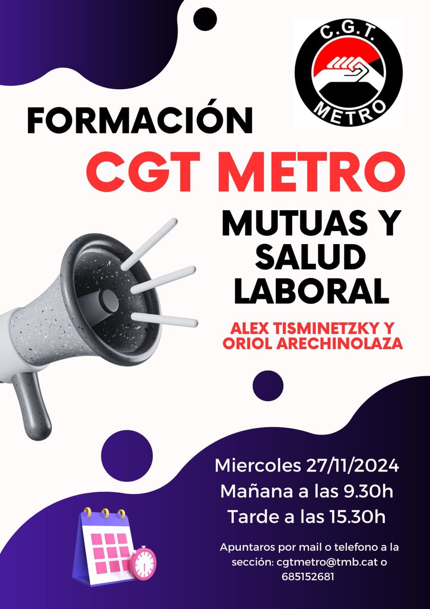 AlexTisminetzky's tweet photo. Demà xerrarrem sobre mútues i salud laoral a la Formació organitzada per @CGTmetroBCN 
Formant-nos per lluitar!👊✊️ https://t.co/ZeICg4ZDIp