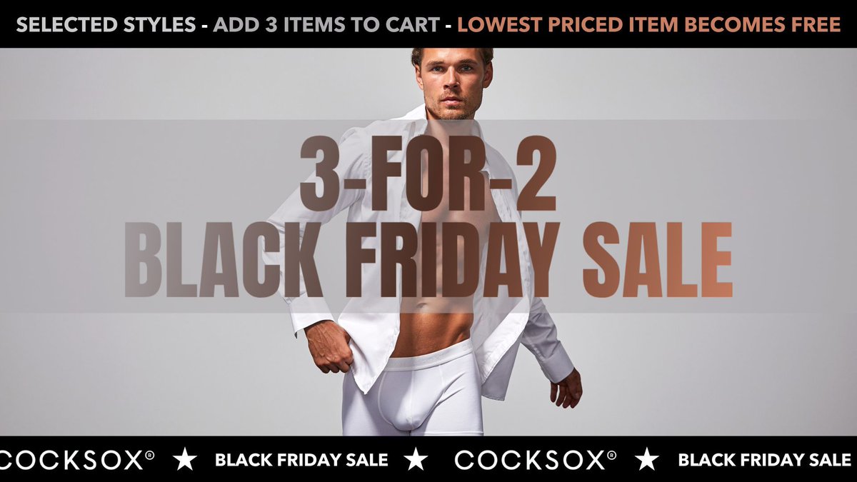 cocksox's tweet photo. ๐ค Black Friday is here! Grab your 3-for-2 Cocksox Now! ๐ค https://t.co/n28IiY5oGd - #BlackFriday #BFCM #sale #3For2 #CocksoxSale #sexy #everyday #underwear #swimwear https://t.co/1IZXfXoWwa
