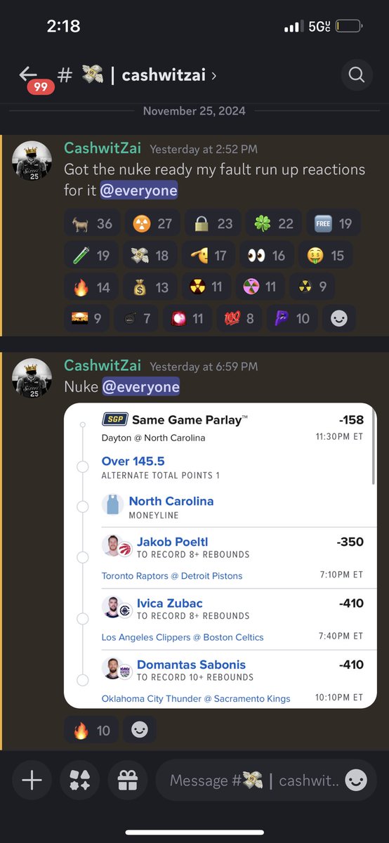 cashwitzai's tweet photo. Oh yeah we back active on the discord first slip back was a nuke and we cashed it @ThanosPlates
#NBA #moneylines #pick #draftings #MNF https://t.co/eq0l3SsnxZ
