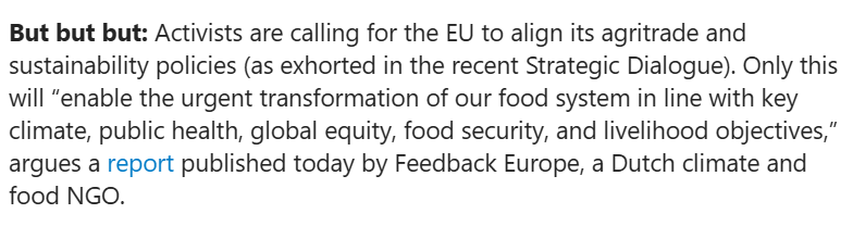 feedback_europe's tweet photo. Spotted in today's @POLITICOEurope Agriculture &amp; Food newsletter in the section on the Mercosur deal👀

It's #TimeToRethinkTrade! https://t.co/wx3mmtIs9z