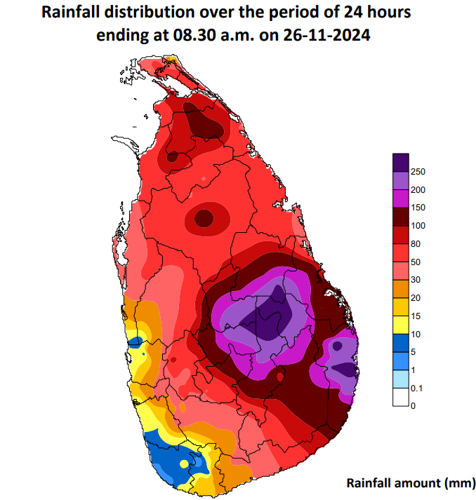 numberslka's tweet photo. 🔴 'Red' Alert Issued: Extreme Weather Warning for Sri Lanka 🇱🇰 (Nov 26-27)

⭕ Deep depression over SW Bay of Bengal will intensify into a cyclonic storm on Nov 27.

⭕ Heavy rain (>200mm) in Northern, North-Central, Eastern, Central, Uva, Southern provinces & Puttalam.

⭕ Strong winds: 60-70 km/h; & Rough to very rough in sea areas expected.

⭕ Swell waves: 2.5–3.0 m off Batticaloa to Kankasanthurai via Trincomalee. 

📌 Advisory:

⭕Avoid deep and shallow sea areas until further notice.
⭕Stay vigilant from Nov 26-27.
⭕Secure outdoor items and avoid unnecessary travel.
⭕Contact local disaster authorities for emergencies.

Stay Safe! 
#SriLanka #WeatherAlert