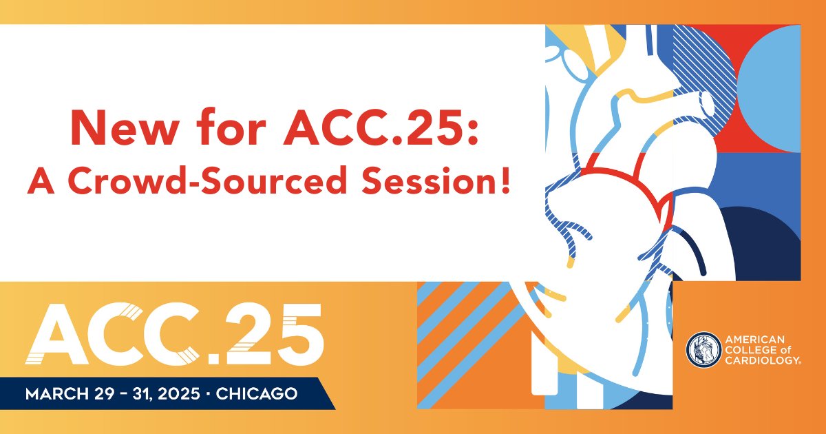 American College of Cardiology (@accintouch) on Twitter photo 🆕 A Crowd-Sourced Session at #ACC25: We need your ideas to develop one last session for #ACC25 in Chicago! What topics did you miss learning about in 2024 & what is not already planned for ACC.25? Review the program & submit your ideas here: bit.ly/4i8W9Nx 
➡️ Stay 🆕 A Crowd-Sourced Session at #ACC25: We need your ideas to develop one last session for #ACC25 in Chicago! What topics did you miss learning about in 2024 & what is not already planned for ACC.25? Review the program & submit your ideas here: bit.ly/4i8W9Nx 
➡️ Stay