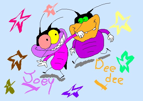 kanran_o_'s tweet photo. 【past scribble】
oggy and the cockroaches
オギー&amp;コックローチ

joey and deedee
腐堕ちする前に描いたとされる純度100%のファンアート https://t.co/c2CnZyPgpB