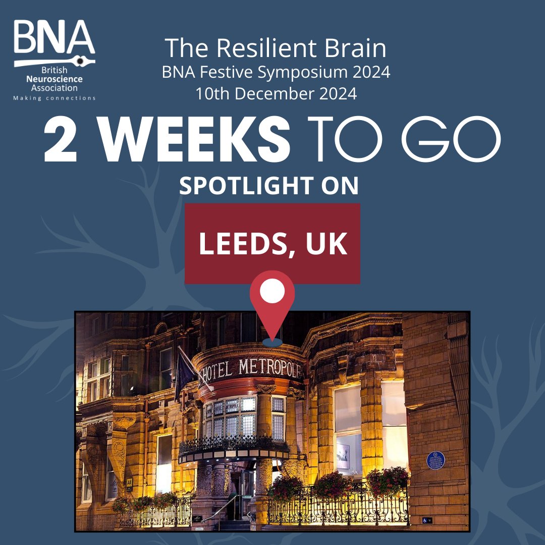 Two weeks until the BNA Festive Symposium at The Met Hotel . Just 5-minutes from Leeds Train Station and with on-site parking. Enjoy inspiring talks &amp; Leeds’ festive charm—Christmas markets, cuisine, &amp; more🎄 

Register today:
bna.org.uk/mediacentre/ev…
#Neuroscience#MetHotelLeeds