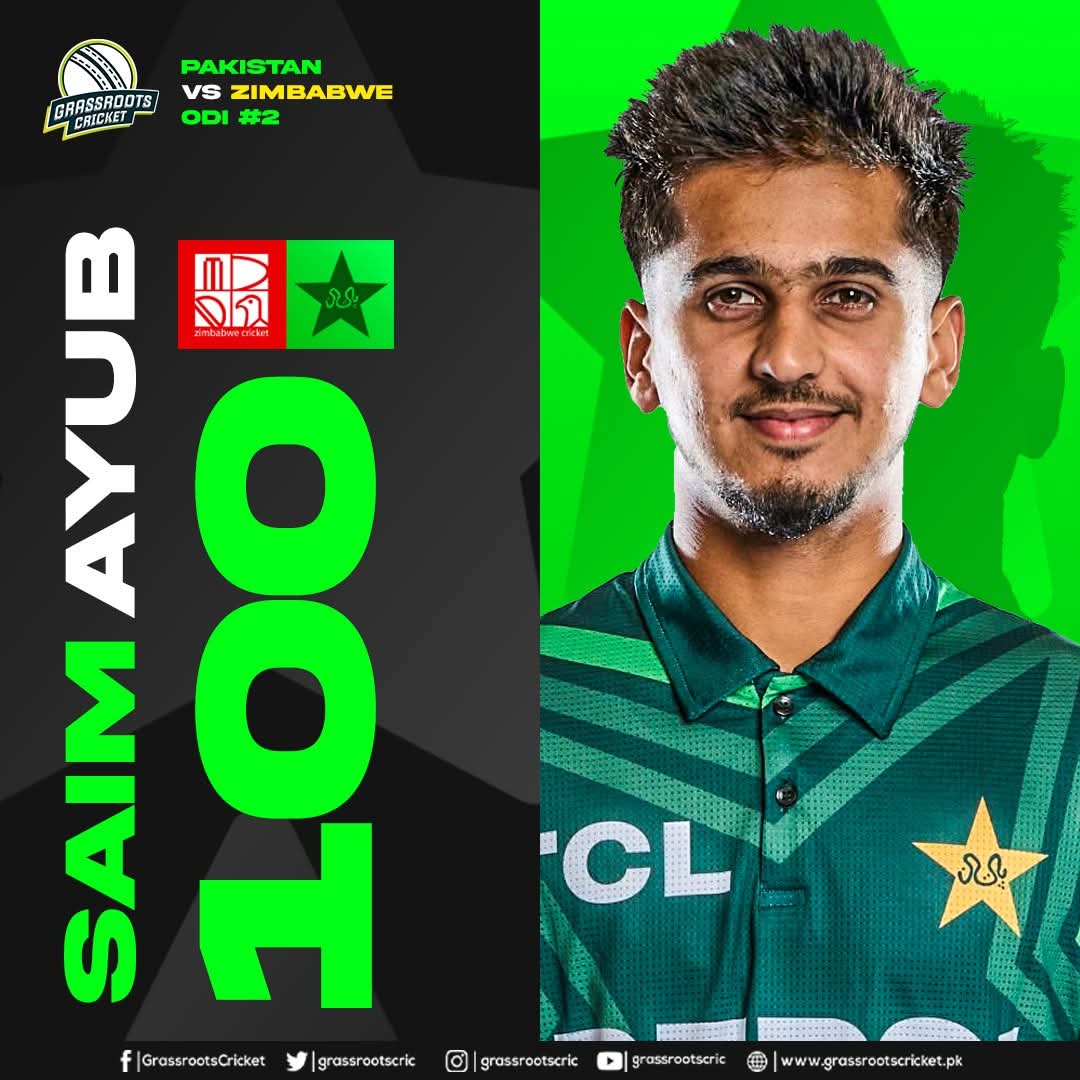 SportsFest1234's tweet photo. Congratulations team Pak 
Maiden ODI century for Saim Ayub off just 53 balls! ⭐️👏🏽

#ZIMvPAK #PakistanCricket #PakistanCricketTeam #PakistanODITeam #PakistanCricketBoard https://t.co/nobFhYbJtX