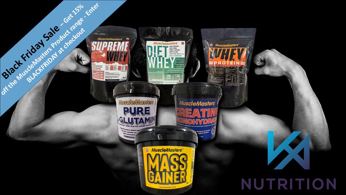 KA_Nutrition's tweet photo. BLACK FRIDAY SALE - take advantage of our Black Friday Sale and take 15% off our MuscleMasters range.
Enter BLACKFRIDAY at checkout 💪🏼
#MuscleMasters #WheyProtein #Gainers #gymlife #blackfriday #creatine #glutamine #supreme #workout https://t.co/vA10mF6DXD