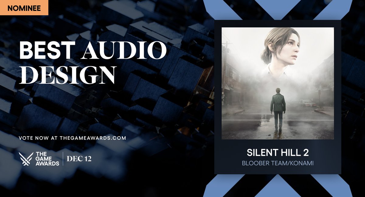 KONAMIUK's tweet photo. SILENT HILL 2 received 5 #TheGameAwards nominations!

Thank you to all our fans who supported us along the way 🖤

🟥 Best Narrative
🟥 Best Score &amp; Music
🟥 Best Audio Design
🟥 Best Performance
🟥 Best Action/Adventure game

Vote for #SILENTHILL2 here: https://t.co/3CrQpje4u8 https://t.co/zOSU4SDmhN