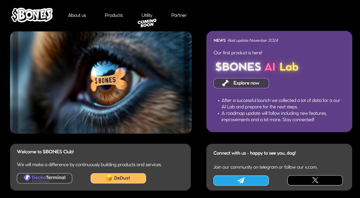 bonesclub_'s tweet photo. https://t.co/M1okaeZEyh

We updated the #website:
- our actual #video is the opener
- the #vision is right on top
- #news will be updated regularly
- #roadmap is in the works

Remember: We're not here for a moonshot.

We will make a #difference by continuously building #products and #services. So whenever #TON season picks up, we will be one of the best TON projects with all the relevant boxes checked.

#memecoin #ai #image