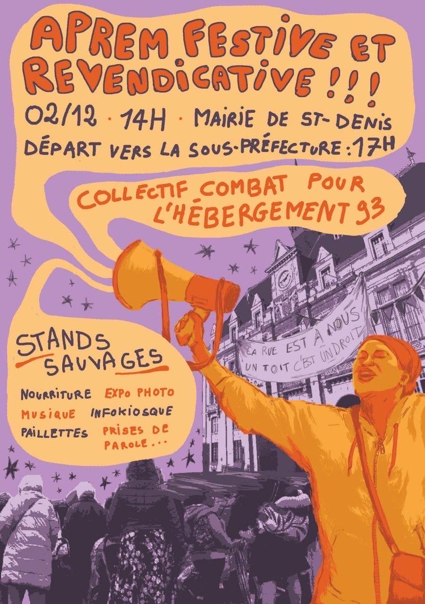 🟣 Soyons nombreux•ses devant la mairie le lundi 02/12 à partir de 14h avec le collectif Combat pour l'Hébergement 📣
