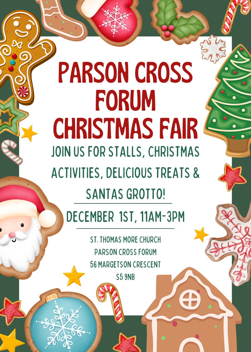 Annual Christmas Fayre here at Parson Cross Forum.
This coming Sunday 1st December - 11am-3pm.

There will be the magic of Christmas in the air with lots of independent stall holders, a beautiful Santa's Grotto and a cafe.

So please come along on Sunday and show your support.
