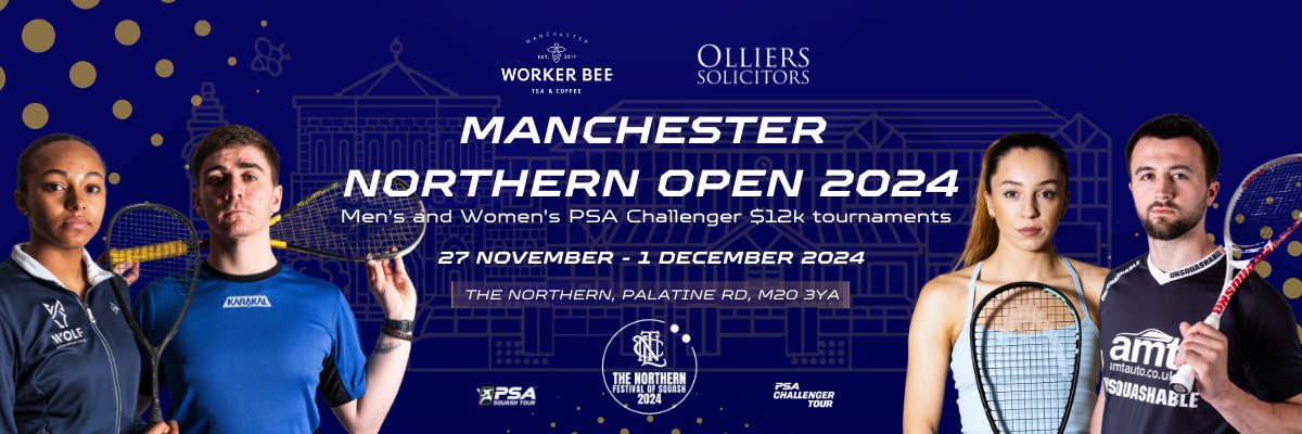 Starting tomorrow! The <a href="/workerbeeMCR/">Worker Bee Tea & Coffee Manchester</a> and <a href="/ollierssltd/">Olliers Solicitors</a> Manchester Northern Open 2024 men's and women's PSA Challenger $12k tournaments! 

📍Live stream details to follow... 

<a href="/PSAChallenger/">PSA Challenger Tour</a> <a href="/PSASquashTour/">PSA Squash Tour</a> #Manchester #Squash #Didsbury