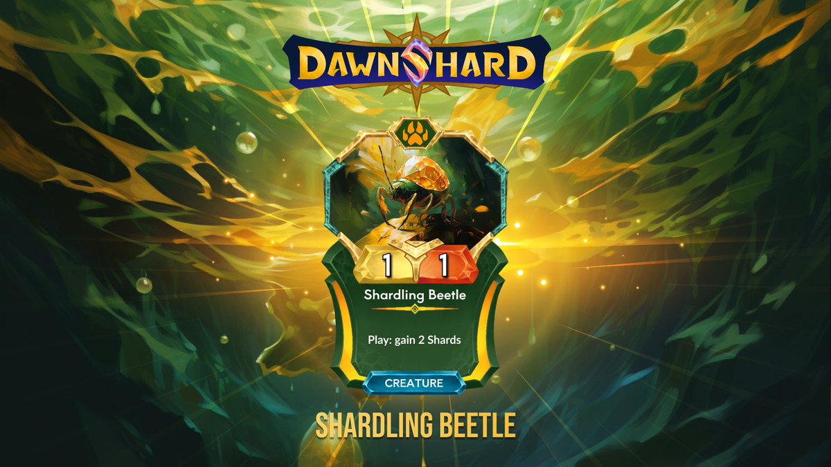 "Don't let it escape! That shell could fund our entire expedition!"

The Shardling Beetle is a very rare creature that inhabits Lost Eden. When played, it instantly grants you 2 Shards—don't let it escape your grasp!
