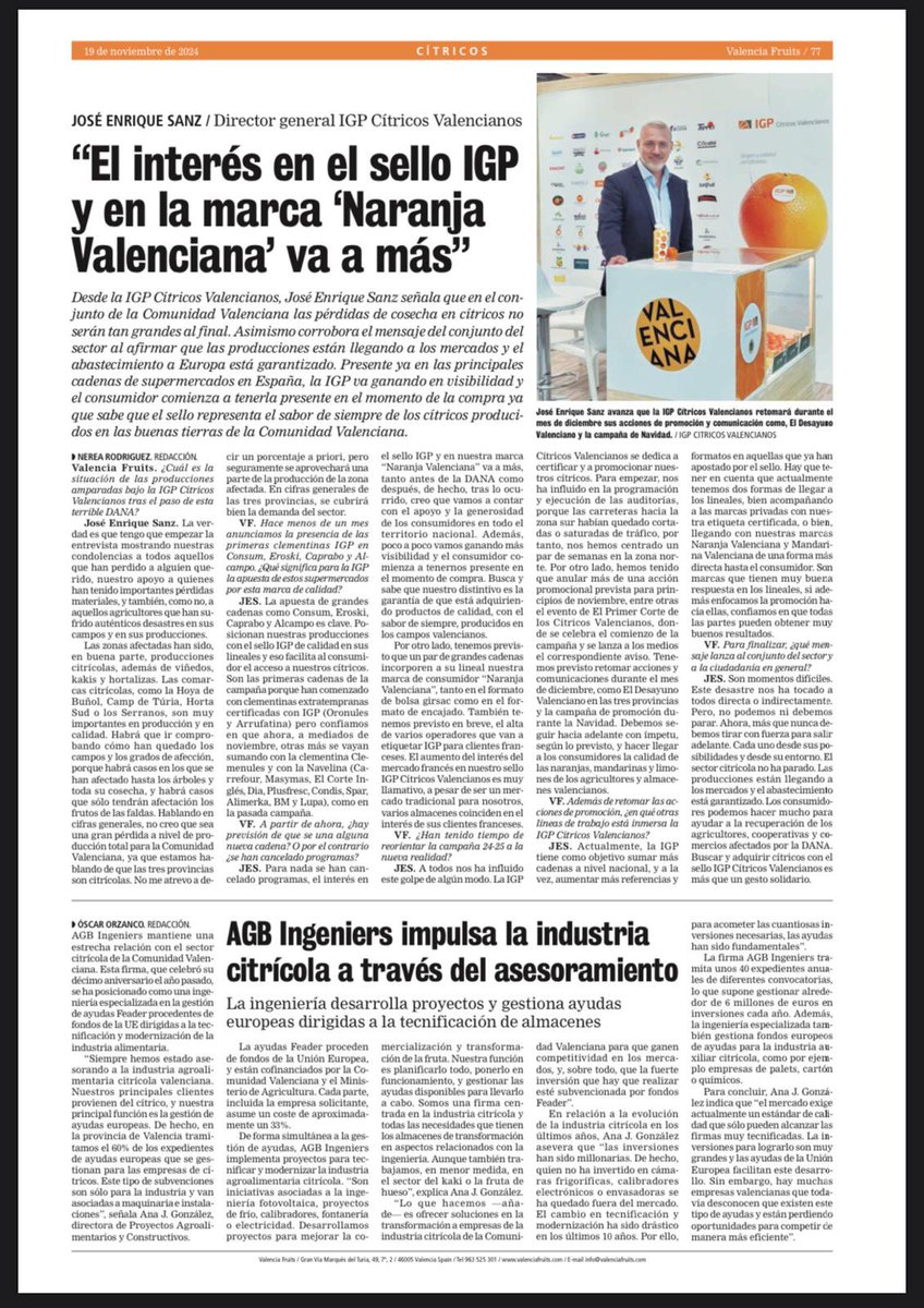 Hablamos del arranque de la  campaña citrícola con Valencia Fruits. “IGP Cítricos Valencianos va ganando en visibilidad y el consumidor comienza  a tenerlo en cuenta en el momento de la compra” José Enique Sanz