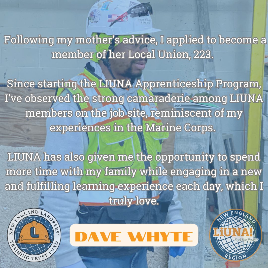 During National Apprenticeship Week, we went to our New England Laborers Training Academy and interviewed apprentices attending refresher courses. 

Today meet Dave Whyte, a second generation Local 223 member, a veteran of the <a href="/USMC/">U.S. Marines</a> and a <a href="/LIUNA/">LIUNA</a> Apprenticeship Program member. 🇺🇸