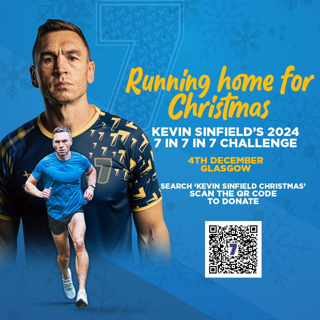 Next week, MND Scotland and supporters will cheer on Kevin Sinfield CBE 🏉 as he  travels across Glasgow as part of his 7in7 🏃‘Running Home for Christmas' campaign. You can support Kevin at one of the set points by signing-up today: bit.ly/3CHWw1b
