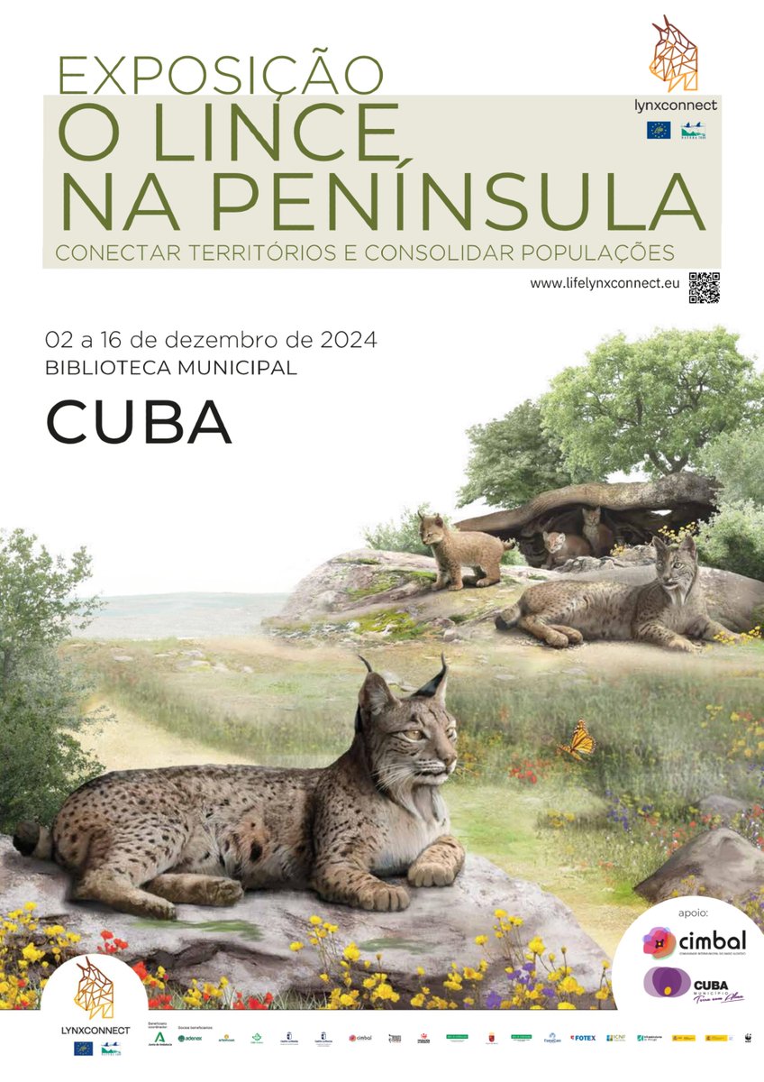 Life Lynxconnect (@lifelynxconnect) on Twitter photo La exposición «El Lince en la Península – Conectando Territorios y Consolidando Poblaciones». Estará desde el 2 de al 16 de diciembre en la Biblioteca Municipal de Cuba.
Escribirnos a comunicacion@lifelynxconnect.eu y contarnos si os ha gustado. Gracias La exposición «El Lince en la Península – Conectando Territorios y Consolidando Poblaciones». Estará desde el 2 de al 16 de diciembre en la Biblioteca Municipal de Cuba.
Escribirnos a comunicacion@lifelynxconnect.eu y contarnos si os ha gustado. Gracias