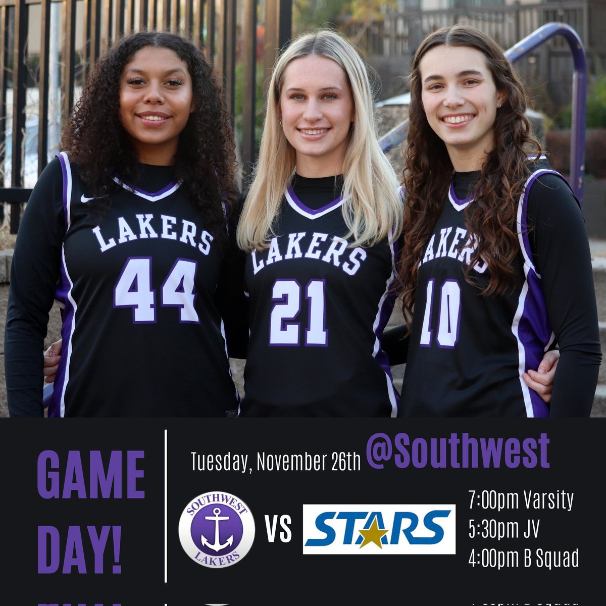 ⚠️ GAME DAY ⚠️ Home opener vs Holy Angels tonight! 🏀  B 4:00 JV 5:30, Varsity 7:00 🏀
#lakernation #golakers⚓️ 💜🤍