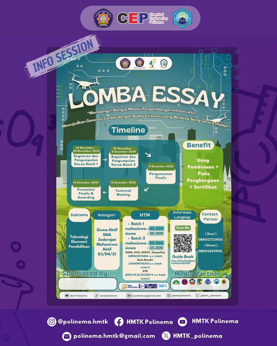 🌟 PAMFLET LOMBA NATIONAL LITERACY 2024 🌟

📌 Informasi lengkap dapat diakses di: bit.ly/nationallitera…

#NationalLiteracyBEMPolinema
#lombaessayindonesia #infolombaessaynasional #infolombaessay #updatelombaessay
#infoeventlomba #infolombamenulis