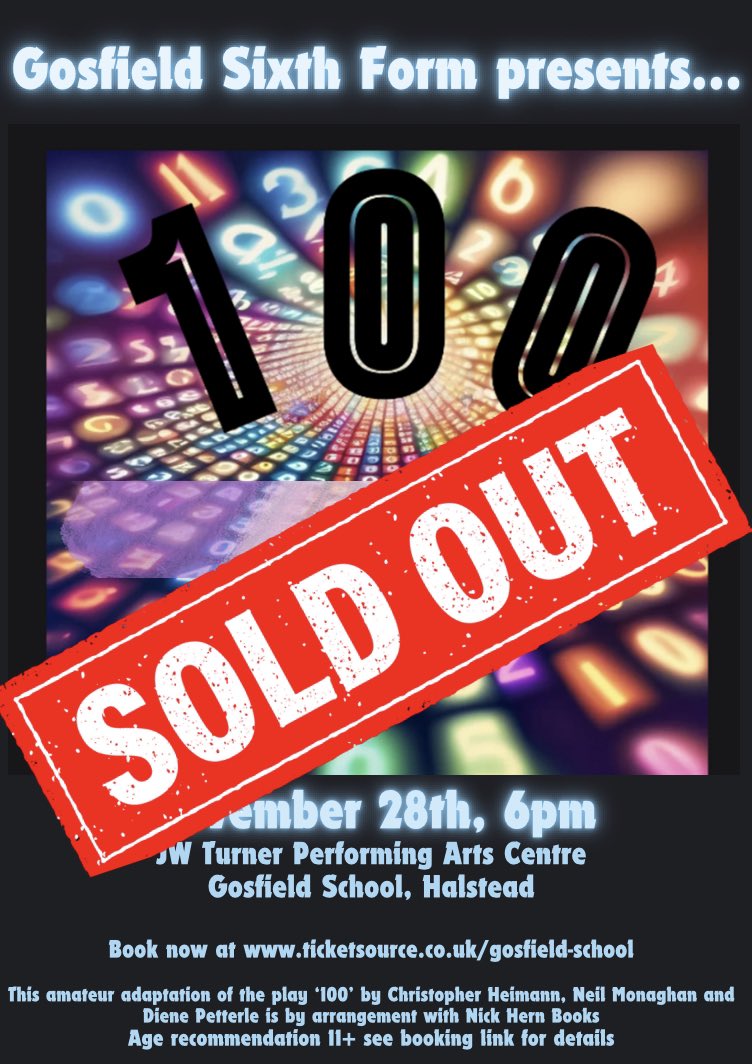 We are now completely SOLD OUT for Thursday's Sixth Form production of '100'. The set is in, the cast are ready and we can't wait to welcome those lucky enough to have secured tickets!
