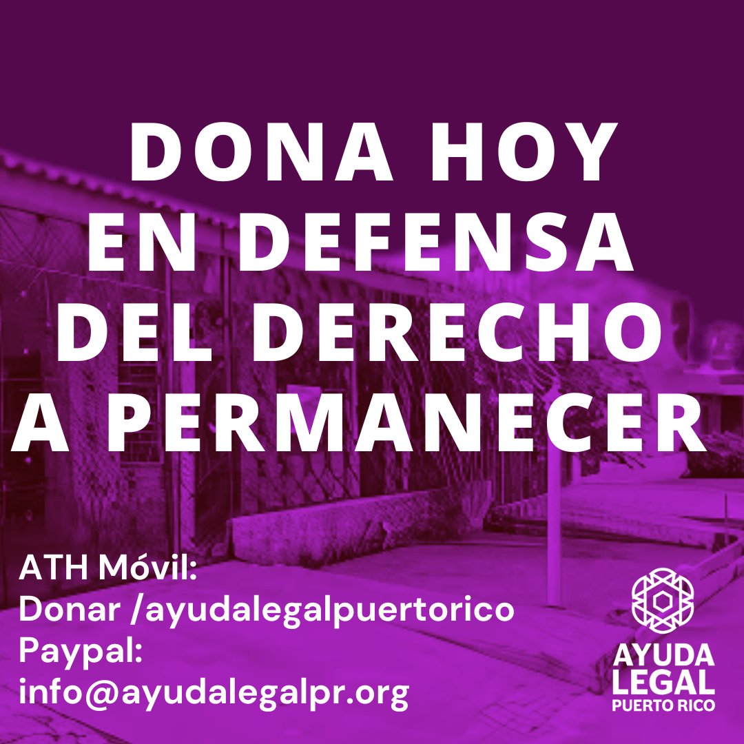 ¡Tu donativo importa! Ayuda Legal Puerto Rico nunca recibe o solicita dinero del gobierno local o federal. Tu aporación es esencial para defender la vivienda digna, la recuperación justa y la justicia económica. ATH Móvil: Donar/ ayudalegalpuertorico PayPal: info@ayudalegalpr.org