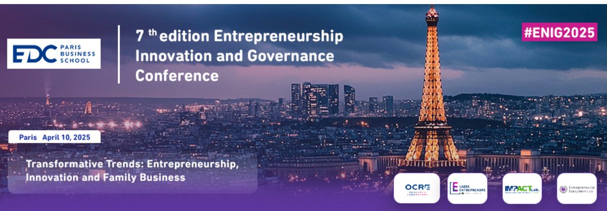 📢 Call for Papers: ENIG 2025

📅 Date: April 10, 2025
📍 Venue: EDC Paris Business School, Paris
🎓 Theme: Transformative Trends: Entrepreneurship, Innovation &amp; Family Businesses in a Changing World
🔗 Submit by Dec 15, 2024 (French/English): enig2025.sciencesconf.org