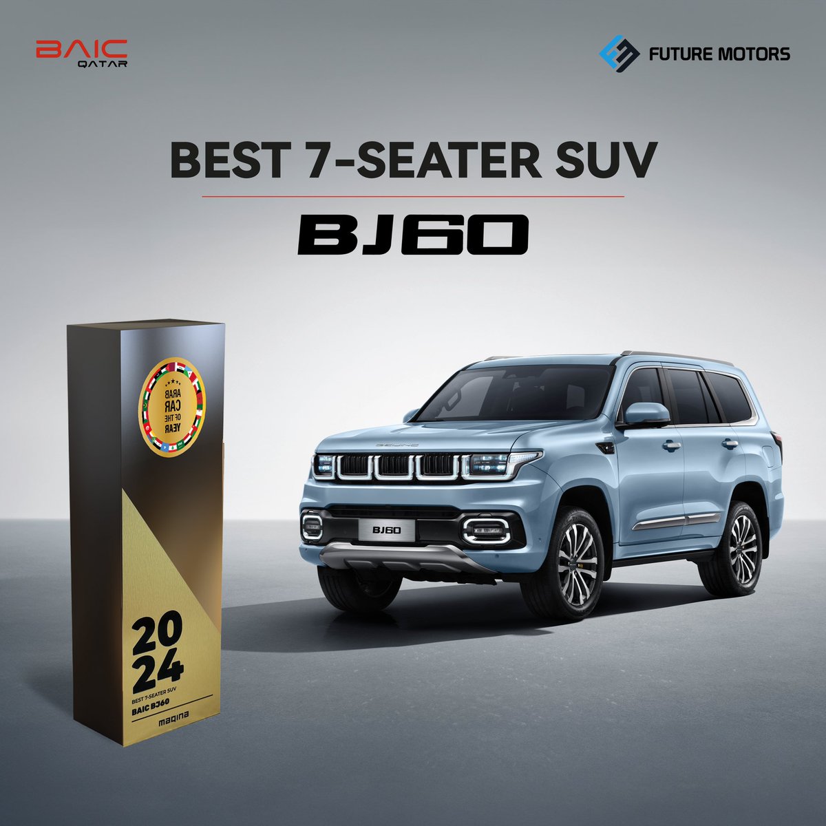 BaicQatar's tweet photo. 🏆 تفخر بايك قطر بالإعلان عن تحقيق انتصار مزدوج
تم تتويج BJ60 بلقب أفضل سيارة SUV بسبعة مقاعد، وفازت BJ30 بلقب أفضل سيارة SUV هجينة في النسخة المرموقة من جوائز سيارة العام العربية 2024.
هذه الجوائز هي شهادة على التزام BAIC بالابتكار والتميز وتقديم تجربة قيادة لا تضاهى.

#BAIC https://t.co/yrmtSyMh5b