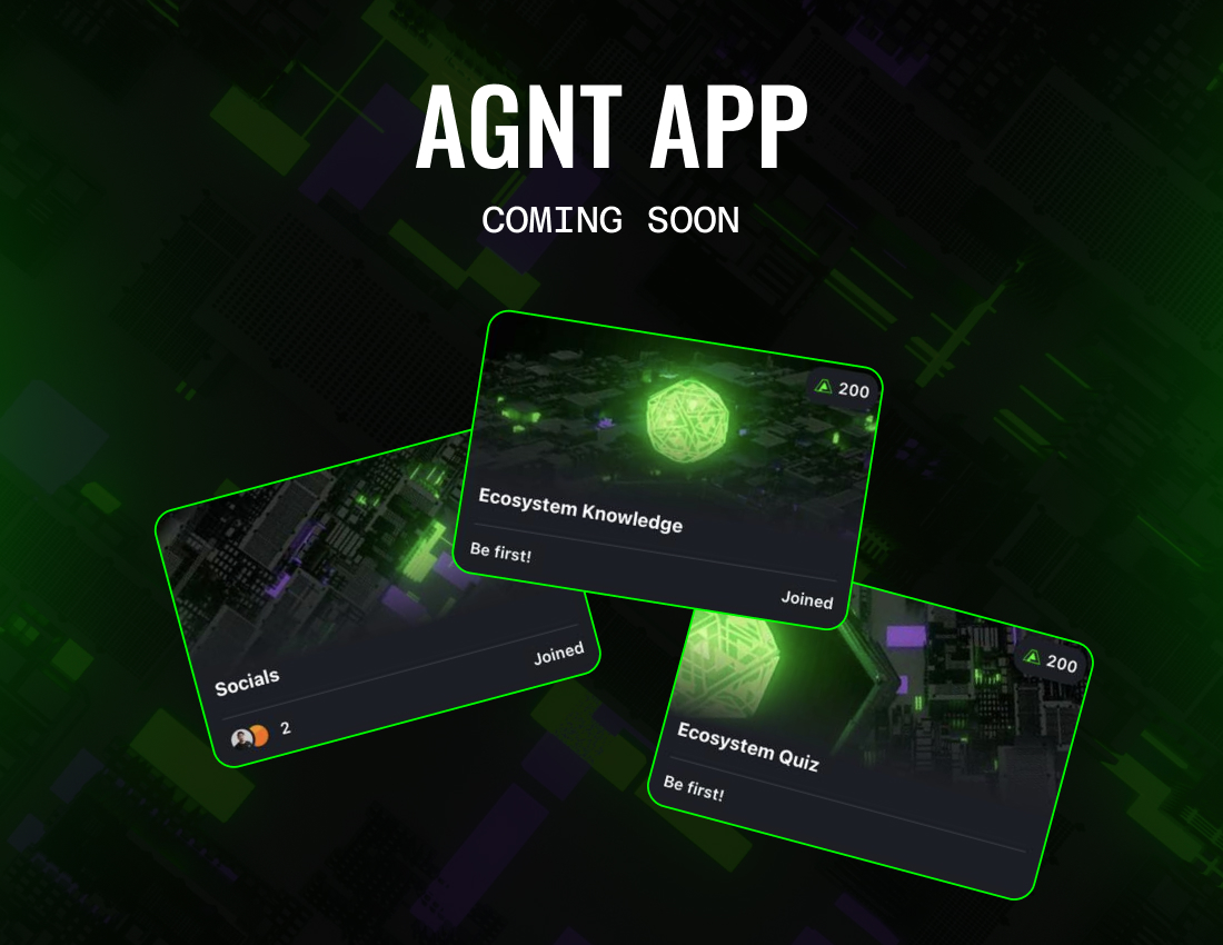 An interactive TG-based AI Dashboard, that yields $AGNT for every mission you complete.

Launching soon, in partnership with <a href="/qtonxyz/">QTON</a>.

Join our TG channel to be early: t.me/iagentofficial

Notis on 🔔