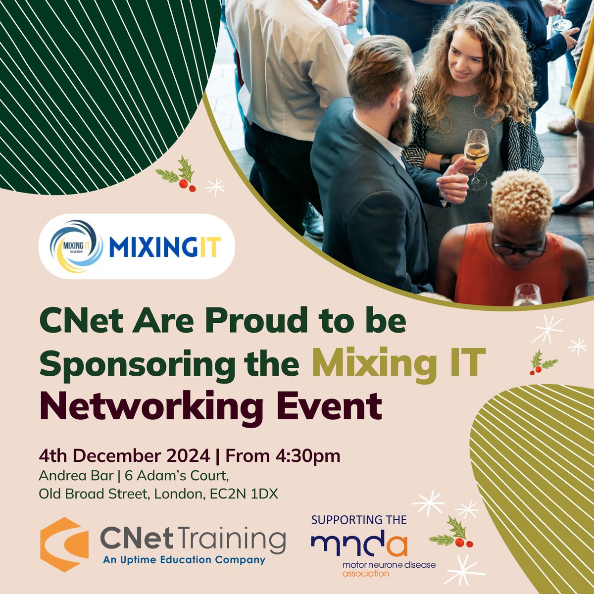 CNet Training (@cnettraining) on Twitter photo We are pleased to be sponsoring the Mixing IT event on 4th December at Adams Court (London DC2N 1DX) - starting at 4.30pm.
The <a href="/CNettraining/">CNet Training</a> team can't wait to catch up with everyone.
See you there... we're raising money for the MND Association.
#mixingit #mnda #cnettraining We are pleased to be sponsoring the Mixing IT event on 4th December at Adams Court (London DC2N 1DX) - starting at 4.30pm.
The <a href="/CNettraining/">CNet Training</a> team can't wait to catch up with everyone.
See you there... we're raising money for the MND Association.
#mixingit #mnda #cnettraining