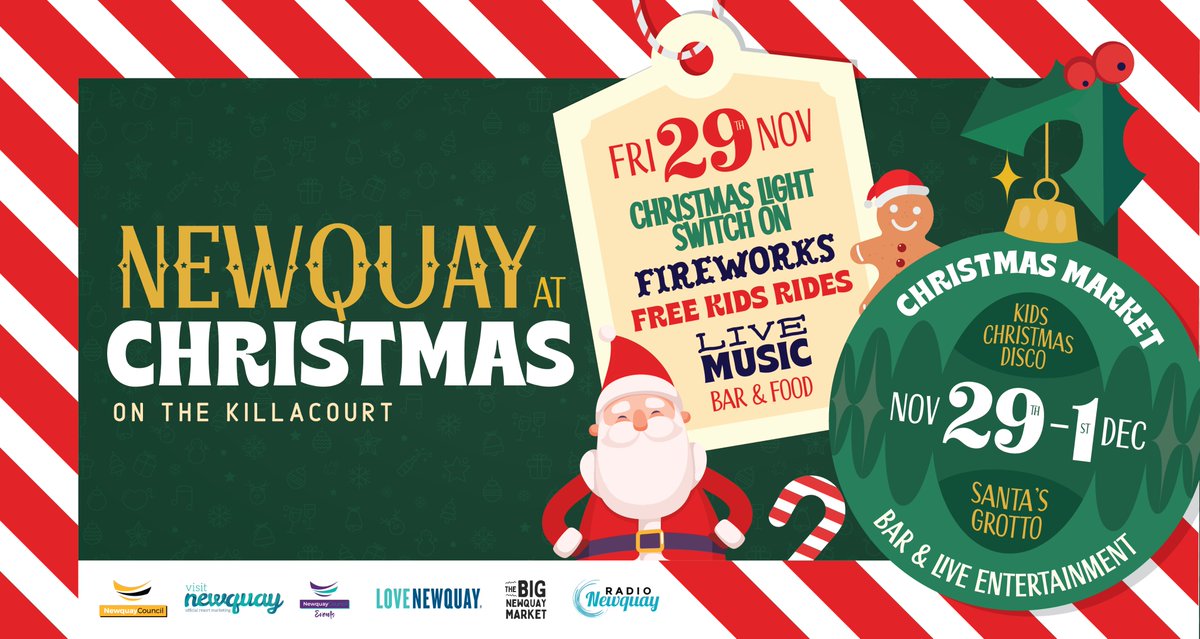 3 SLEEPS until Newquay at Christmas on the Killacourt! We have a jam-packed schedule of free entertainment. Don't miss the light switch-on countdown at 6.30pm + fireworks over the bay at 6.45pm on Friday 29th November! #christmasmarket #newquay #christmaslightswitchon #fireworks