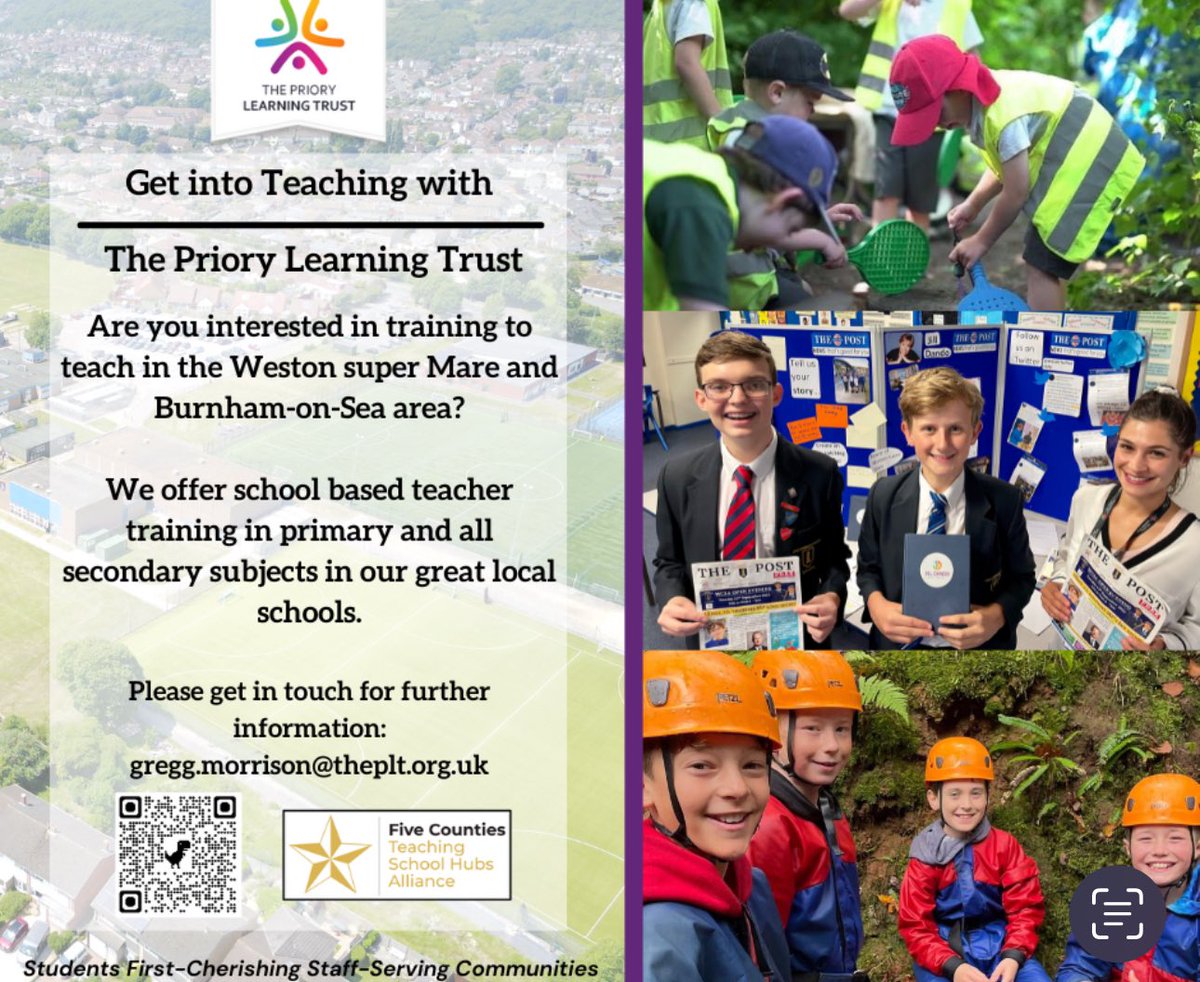 Want to train to teach with <a href="/_TPLT_/">The Priory Learning Trust</a> ? Applications for beginning training in September are open! Please see the QR code or head straight to our website: theplt.org.uk/teacher-traini… 

#StudentsFirst
#CherishingStaff
#ServingCommunities 

<a href="/5CountiesSCITT/">Five Counties SCITT</a>