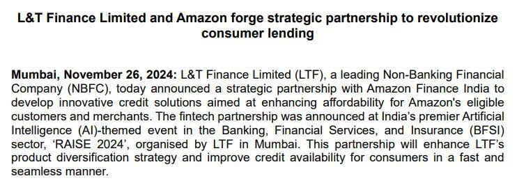 themukulagrawal's tweet photo. L&amp;T Finance Limited partners with Amazon to redefine consumer lending! 

#LTFinance #Amazon #ConsumerLending #FinTech https://t.co/yozlyYett5